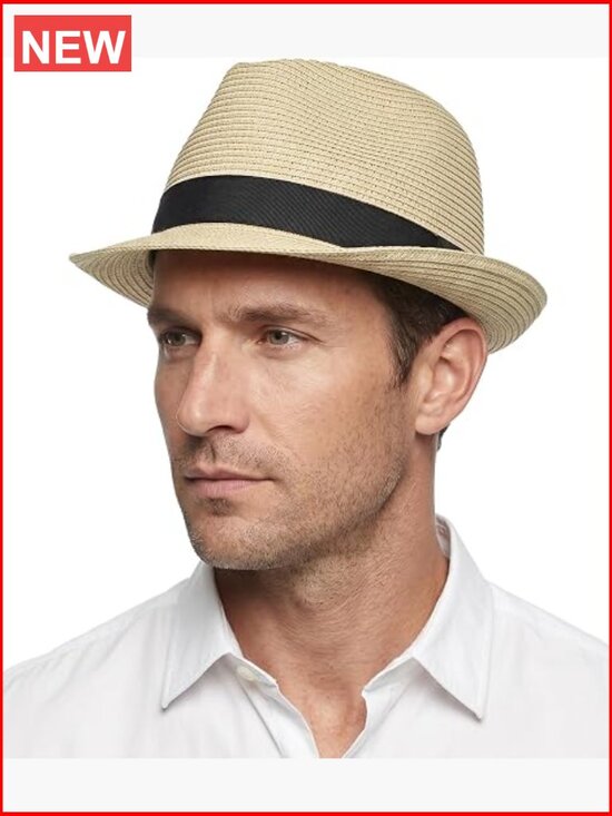 Straw Fedora Hat for Men Women, Short Brim Trilby, Woven Summer Dress Hat main image 6